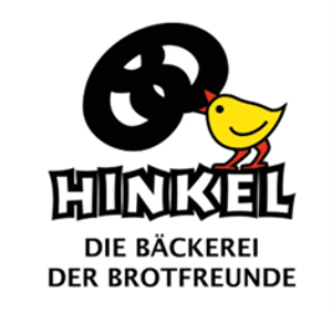 Das Logo der Bäckerei Hinkel - ein Vogel hält eine Brezel im Schnabel.