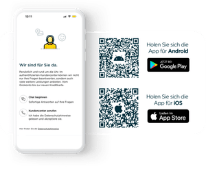Banking App inklusive QR-Codes zum Play Store/App Store