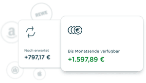 Auswertung-FinanzAnalyse: Einblick in Zahlungseingänge, die sagen, dass bis Monatsende 1.597,89 € verfügbar sind