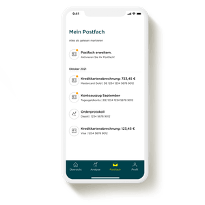 Die App der Commerzbank auf einem IPhone mit geöffnetem elektronischen Postfach