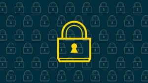 Background in petrol. In the foreground a secured lock