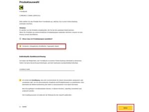 Multibanking Einbindung Produktauswahl