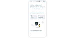 Mobile Device mit Abbildung des Willkommen-Bildschirms der photoTAN-App
