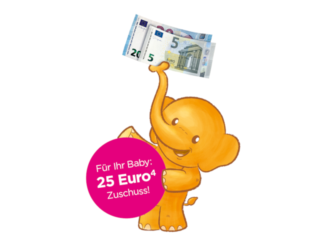 Gelber Elefant hat 25 Euro im Rüssel